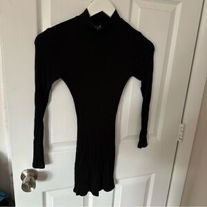 Black Long Sleeve Ribbed Dress